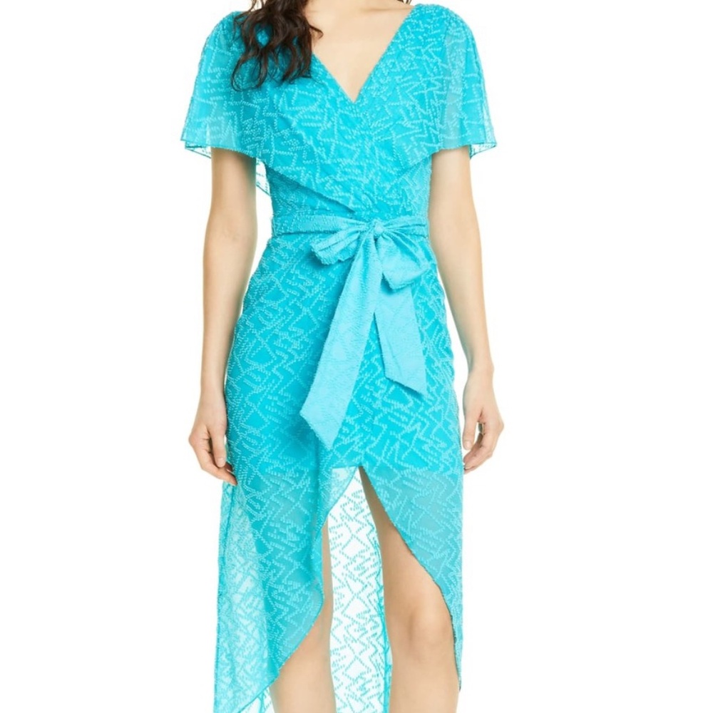 ALICE + OLIVIA Blue Darva Faux Wrap Party Dress